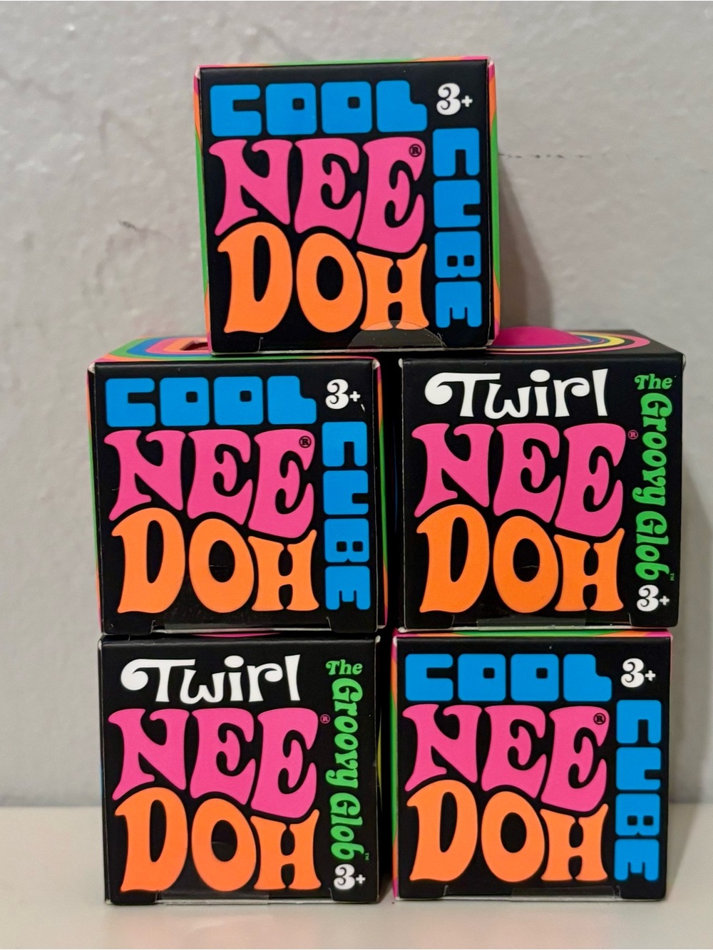 NeeDoh Teenie Twirl Groovy Glob + Cool Cube Fidget Toys Squishy Toys x5